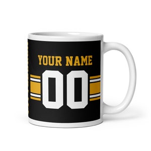 Pittsburgh Name & Number Football Mug, Gift for Dad, Gift for Mom, Unique, Personalized Gift, Secret Santa, Kris Kringle, Birthday Gift