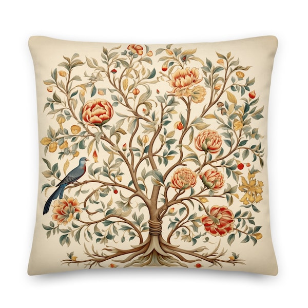 William Morris Baum des Lebens Dekokissen, Home Decor, French Beige, Botanisch, Kissen, Cottagecore, Vintage