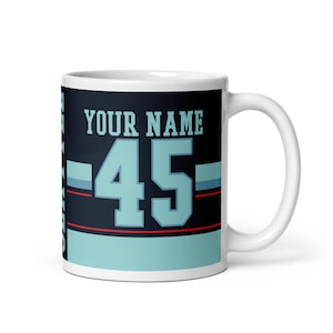 Seattle Custom Name & Number Ice Hockey Mug, #1 Hockey Fan, Jersey, Gift for Dad, Gift for Mom, Sports Fan, Personalize, Kraken
