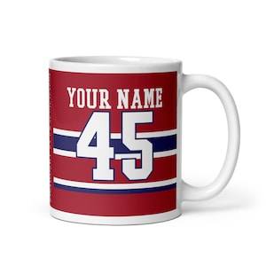 Montreal Custom Name & Number Ice Hockey Mug, #1 Hockey Fan, Jersey, Gift for Dad, Gift for Mom, Sports Fan, Personalize, Canadiens