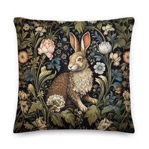 William Morris Rabbit in the Forest Throw Pillow, Easter Bunny Gift, Home Decor, Floral, Botanical, Pillow, Cushion, Nature, Vintage