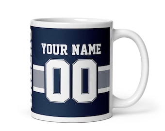 Dallas Name & Number Football Mug, Gift for Dad, Gift for Mom, Unique, Personalized Gift, Secret Santa, Kris Kringle, Birthday Gift, Xmas