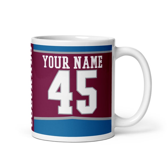 Colorado Custom Name & Number Ice Hockey Mug, #1 Hockey Fan, Custom Jersey, Gift for Dad, Gift for Mom, Sports Fan, Personalized, Avalanche
