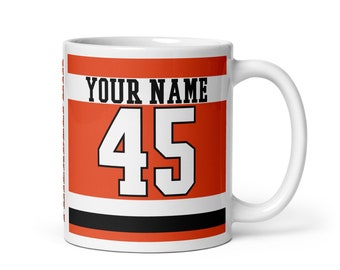 Philadelphia Custom Name & Number Ice Hockey Mug, #1 Hockey Fan, Jersey, Gift for Dad, Gift for Mom, Sports Fan, Personalize, Flyers