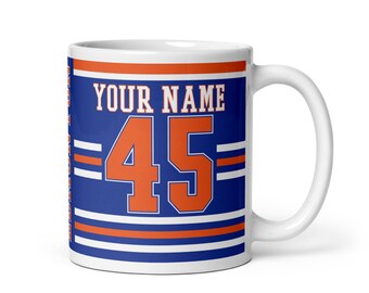Edmonton Personalized Hockey Mug | Custom Ceramic Coffee Cup | Secret Santa | Kris Kringle | Birthday Gift | Oilers