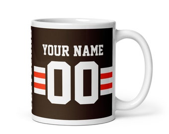Cleveland Name & Number Football Mug, Gift for Dad, Gift for Mom, Unique, Personalized Gift, Secret Santa, Kris Kringle, Birthday Gift, Xmas