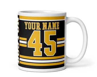 Boston Personalized Hockey Mug | Custom Ceramic Coffee Cup | Secret Santa | Kris Kringle | Birthday Gift | Bruins