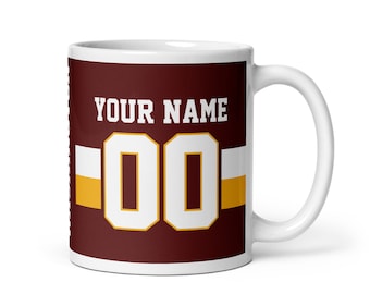 Washington Name & Number Football Mug, Gift for Dad, Gift for Mom, Unique, Personalized Gift, Secret Santa, Kris Kringle, Birthday Gift