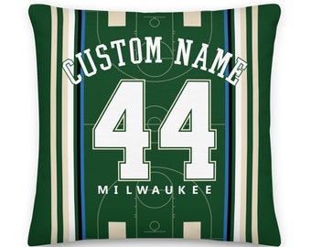 Milwaukee Basketball Personalized Name & Number Black Pillowcase, Cushion Cover, Decor, Icon Jersey, Gift for Dad, Gift for Mom, Bucks