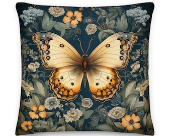 William Morris Butterfly Throw Pillow, Cottagecore, Home Decor, Floral, Housewarming, Botanical, Fairycore, Cushion, Nature, Vintage