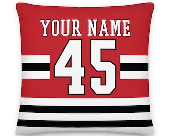 Chicago Personalized Name & Number Hockey Pillowcase, Cushion, Ice Hockey, Gift for Dad, Father&#39;s Day, Stanley Cup, Gift for Mom, Blackhawks