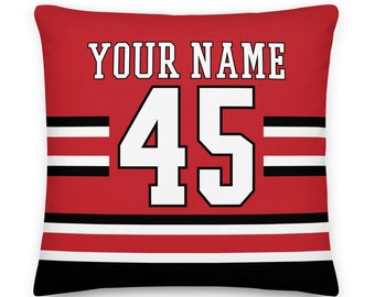 Carolina Personalized Name & Number Hockey Pillowcase, Cushion, Ice Hockey, Gift for Dad, Father's Day, Home Decor, Gift for Mom, Hurricanes