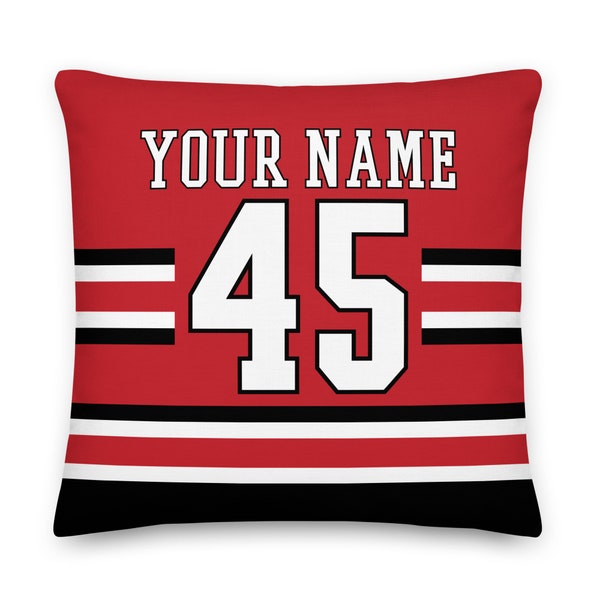 Carolina Personalized Name & Number Hockey Pillowcase, Cushion, Ice Hockey, Gift for Dad, Father's Day, Home Decor, Gift for Mom, Hurricanes