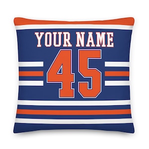 Edmonton Personalized Name & Number Hockey Pillowcase, Cushion, Ice Hockey, Gift for Dad, Father&#39;s Day, Stanley Cup, Gift for Mom, Oilers
