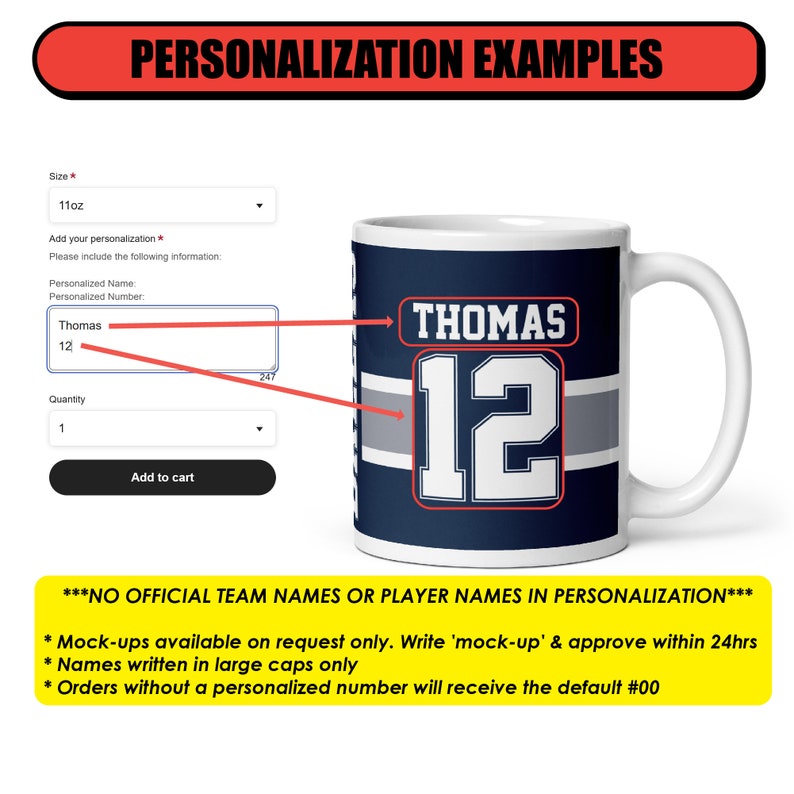 K&ouml;nnte beinhalten: Eine wei&szlig;e Keramiktasse mit einem blauen und grauen Design. Die Tasse hat einen personalisierten Namen "THOMAS" und eine Nummer "12" aufgedruckt. Die Tasse hat ein Fassungsverm&ouml;gen von 11 Unzen.