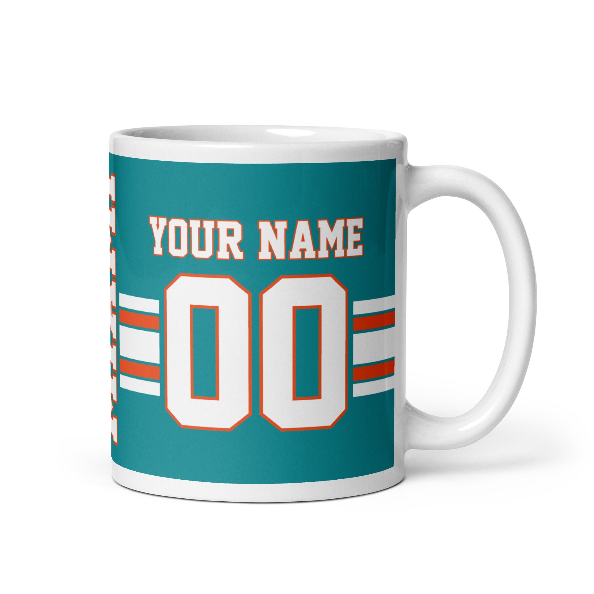 Miami Name & Number Football Mug, Gift for Dad, Gift for Mom, Unique, Personalized Gift, Secret Santa, Kris Kringle, Birthday Gift, Xmas