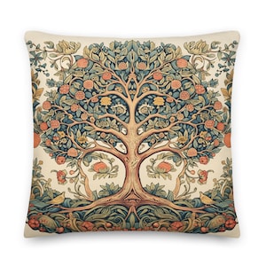 Cojín decorativo con diseño del árbol de la vida de William Morris, decoración del hogar, beige francés, botánico, almohada, cojín, cottagecore, vintage, forestcore, naturaleza