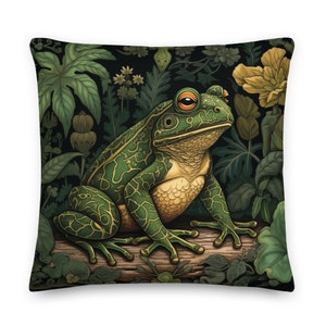 William Morris Charming Mystic Frog Throw Pillow, Art Nouveau, Home Decor, Floral, Botanical, Emerald  Forest Green, Pillow, Cushion,