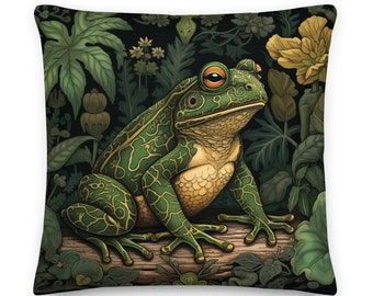 William Morris Charming Mystic Frog Throw Pillow, Art Nouveau, Home Decor, Floral, Botanical, Emerald  Forest Green, Pillow, Cushion,