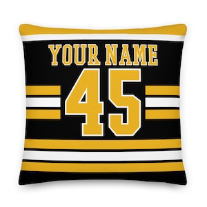 Funda de almohada de hockey con nombre y número personalizado de Boston, cojín, hockey sobre hielo, regalo para papá, día del padre, decoración del hogar, regalo para mamá, Bruins