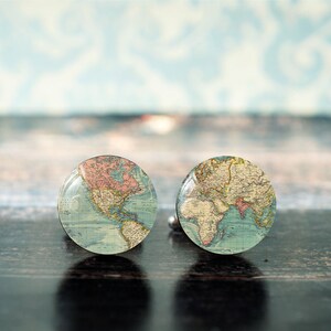 gift voor de reiziger, reiziger bruiloft, kaart manchetknopen, travel globe manchetknopen, manchetknopen, vriendje cadeau