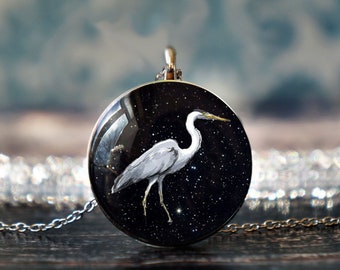 héron gris , bijoux héron , pendentif héron , bijoux oiseaux , pendentif oiseau , cadeau amoureux des oiseaux