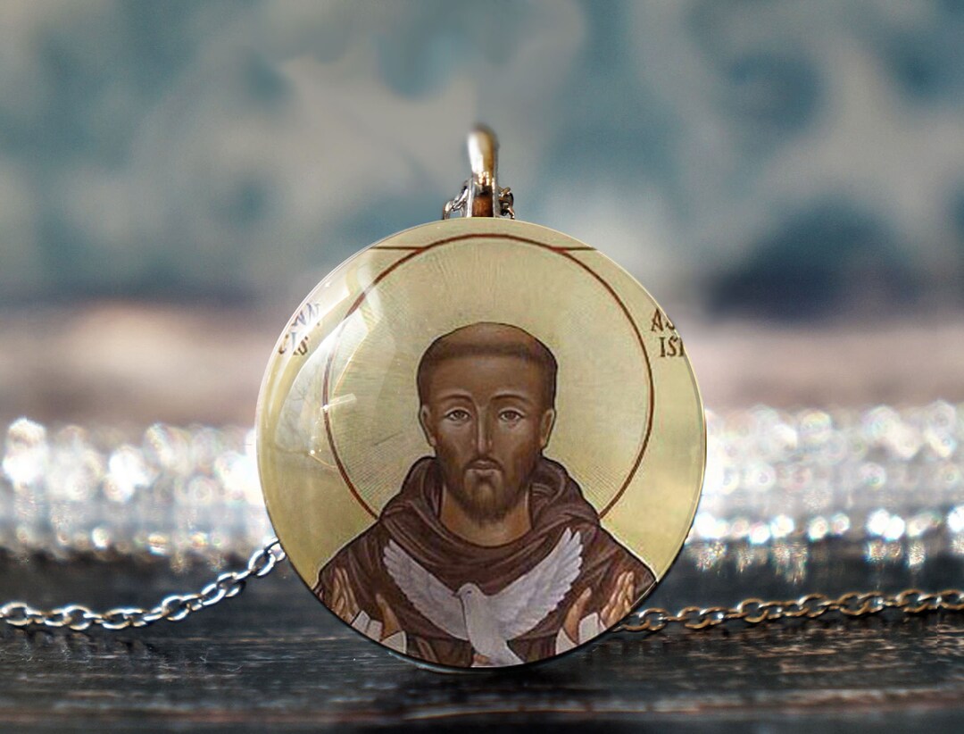 St Francis Necklace , Catholic Necklace , Religious Jewelry , St