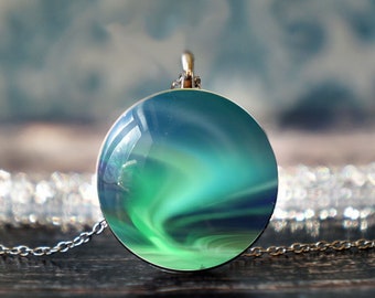 natural wood pendant , aurora pendant , stars jewellery , northern lights gift , northern sky pendant , northern light , northern necklace