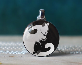 yin yang necklace , black cat jewelry ,  necklace, witch necklace ,  cat lady gifts , anime necklace , cat necklace , cat pendant