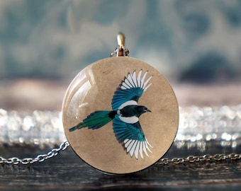 Elster Anhänger, Vogel Halskette, Vogelschmuck, Vogelliebhaber Geschenk, Elster Vogel