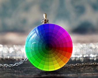 gifts for artists , artist jewelry , gift for art teacher , art student , color wheel pendant , color wheel jewelry , artist necklace