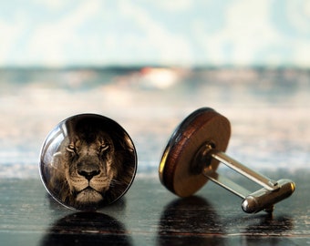 leo lion cufflinks , lion cuff links , lion gifts , animal cufflinks , lion gift for him