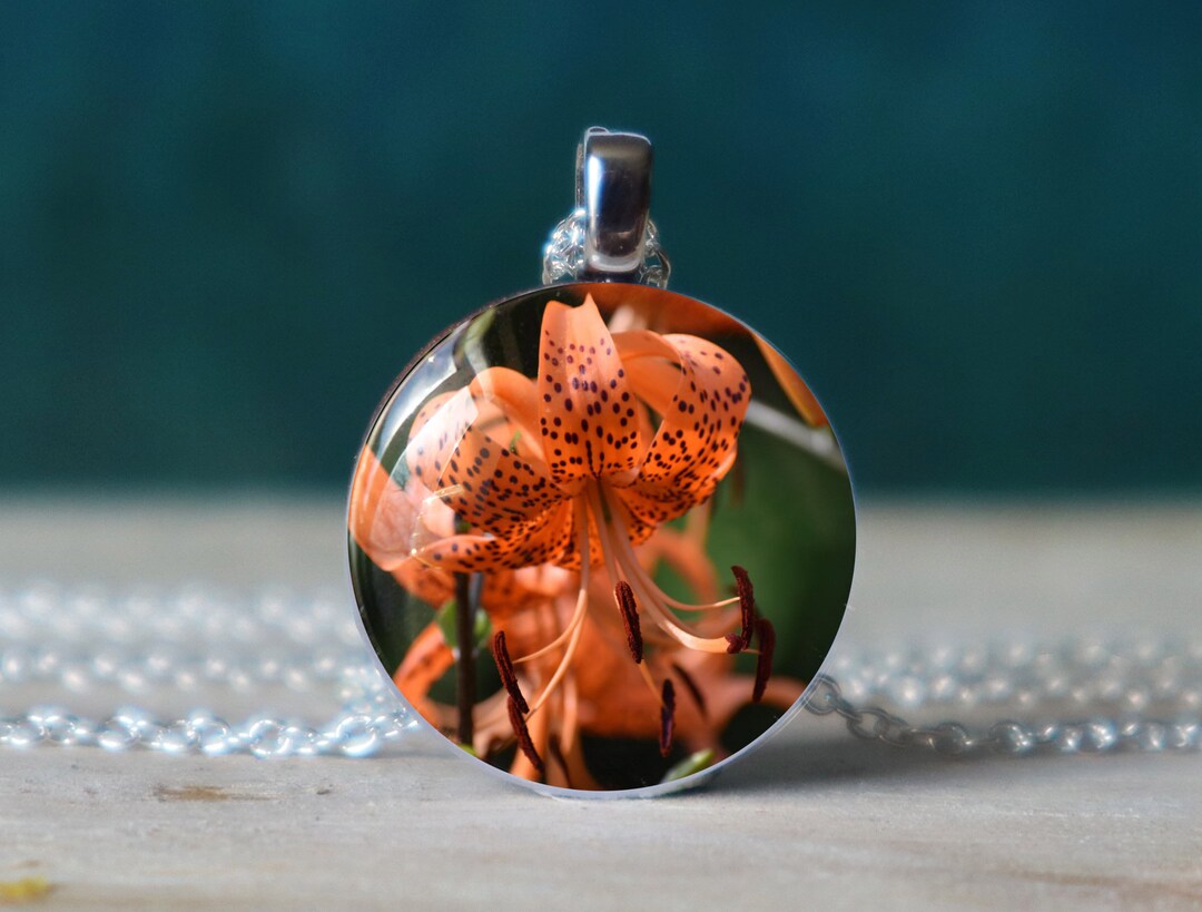 Tiger Lily , Lily Necklace , Tiger Lily Jewelry , Orange Tiger Lily