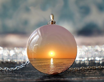 zon ketting, zonsondergang hanger, zonsopgang ketting, strand ketting, strand sieraden
