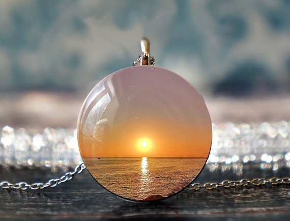 sun necklace sunset pendant sunrise necklace beach necklace beach  jewelry