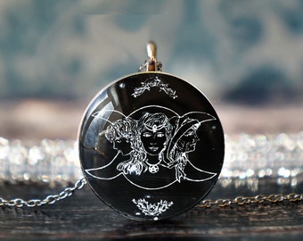 triple moon pendant , triple goddess , pagan necklace , goddess necklace , wicca jewelry , celestial jewelry