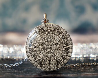 mayan calendar , aztec necklace , spiritual necklace , aztec jewelry , aztec pendant , mayan jewelry , mayan pendant , ethnic necklace