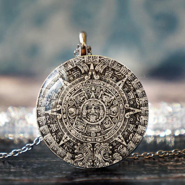 calendrier maya , collier aztèque , collier spirituel , bijoux aztèques , pendentif aztèque , bijoux mayas , pendentif maya , collier ethnique