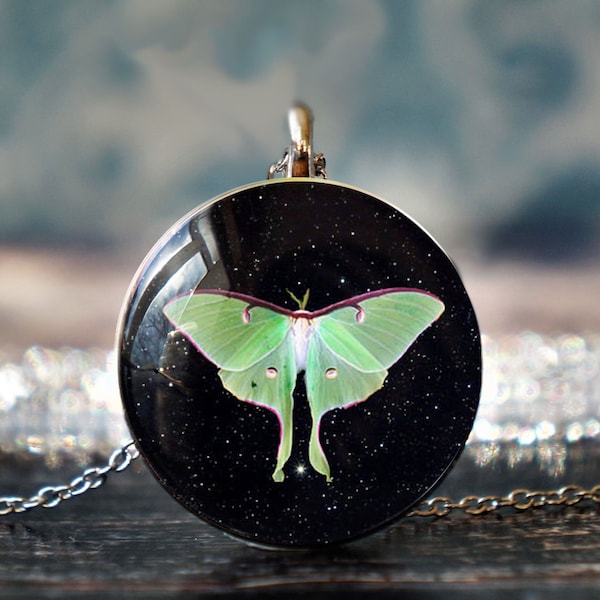 pendentif luna moth , bijoux luna moth , pendentif papillon de nuit , collier papillon de nuit , bijoux d’insectes , collier actias luna ,