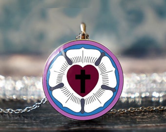 bijoux chrétiens , rose luther , réforme , cadeau de confirmation , pendentif chrétien