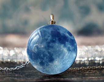 moon necklace , blue moon , moon pendant , blue moon pendant , blue moon jewelry , celestial necklace