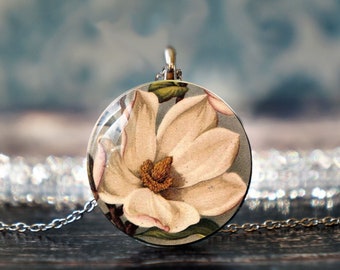 magnolia jewelry , magnolia flower , magnolia pendant , floral necklace