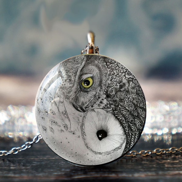 ying yang jewelry , yin yang necklace , owl jewelry , owl pendant , bird necklace , bird jewelry , silver owl necklace