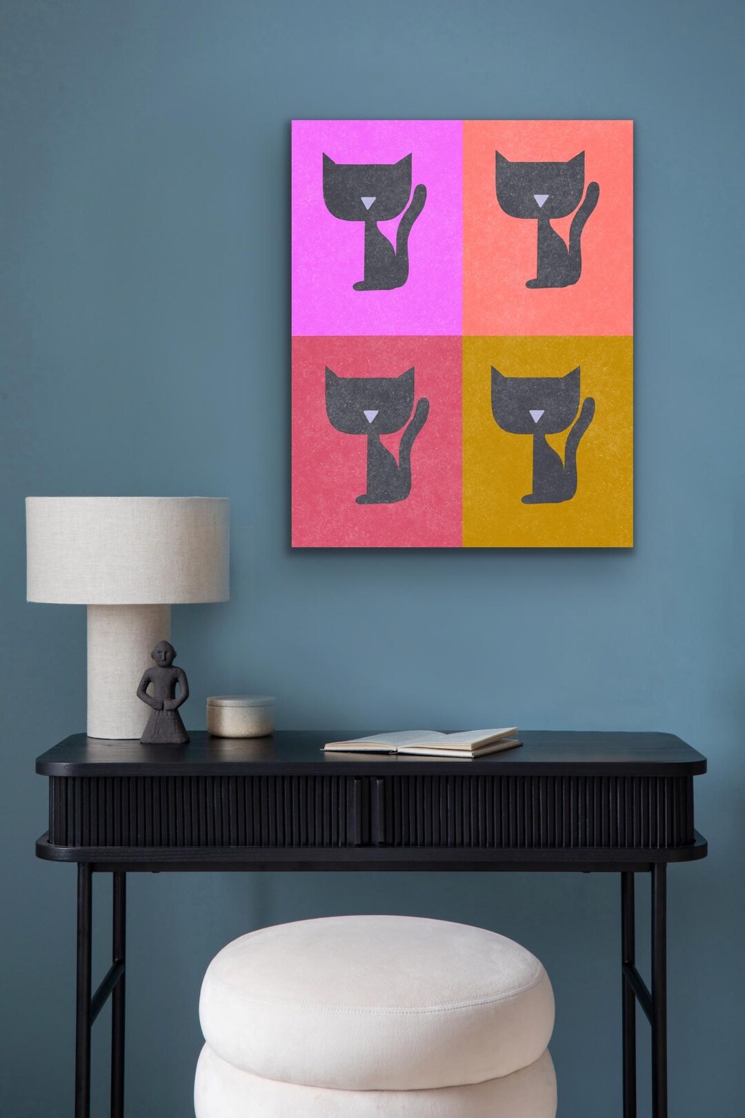 Simplified Cat Colorblock Retro Cat Art- Colorblock Art Print- Black Cat Poster- Cat Lover Art ...