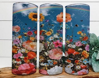 Boho floral butterfly rainbow garden tumbler