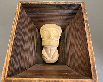 Handmade Wood Framed Shadowbox Framing a Polish Handmaid carved sculpture