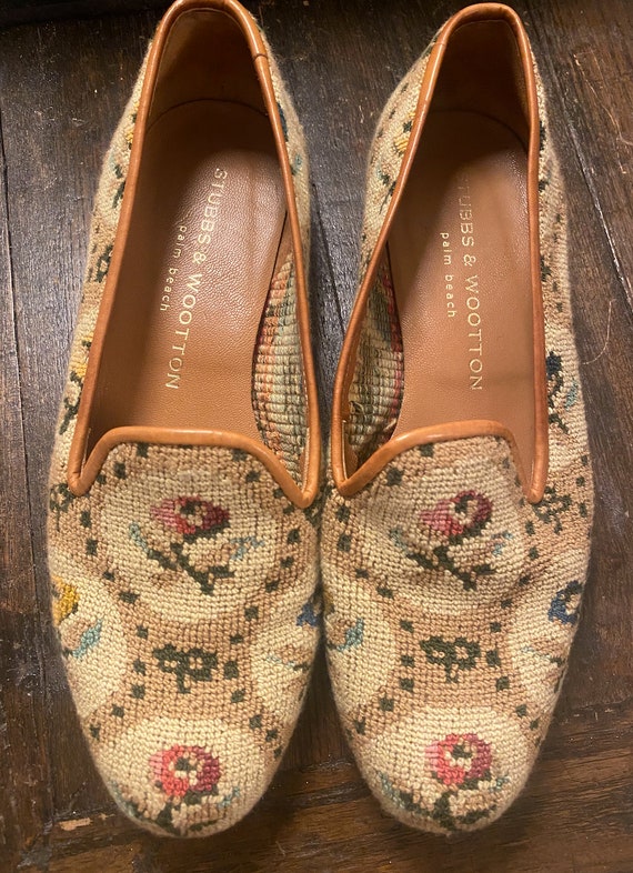 Stubbs and Wootton Needlepoint Rose Trelis loafer 