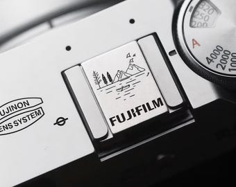 Custom Silver Camera Hot Shoe Cover: Fujifilm Forest Landscape