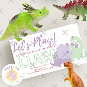 Dinosaurier Kinder Visitenkarte | Visitenkarten für Kinder | Datumskarte spielen | Digitale Datei | Datum spielen | Kinder | Druckbar | Kontaktkarte