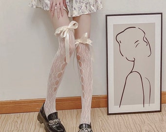 Cute sweet Lolita thigh high bow socks
